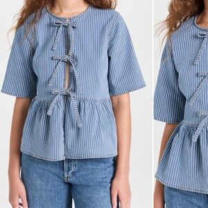 ISO Light Stripe Denim Peplum Blouse in size 34!!!!!!